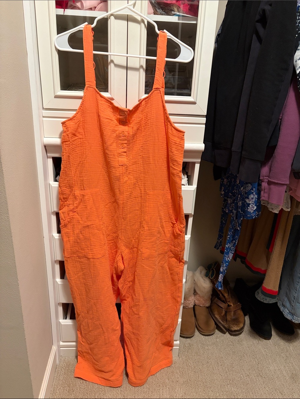 Serra Orange Wide-Leg Cotton Jumpsuit